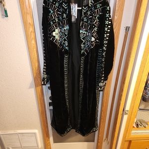 New, Crazy Train Bling, beaded, velore, velvet, Duster size Xlg,Black/ Turquoise